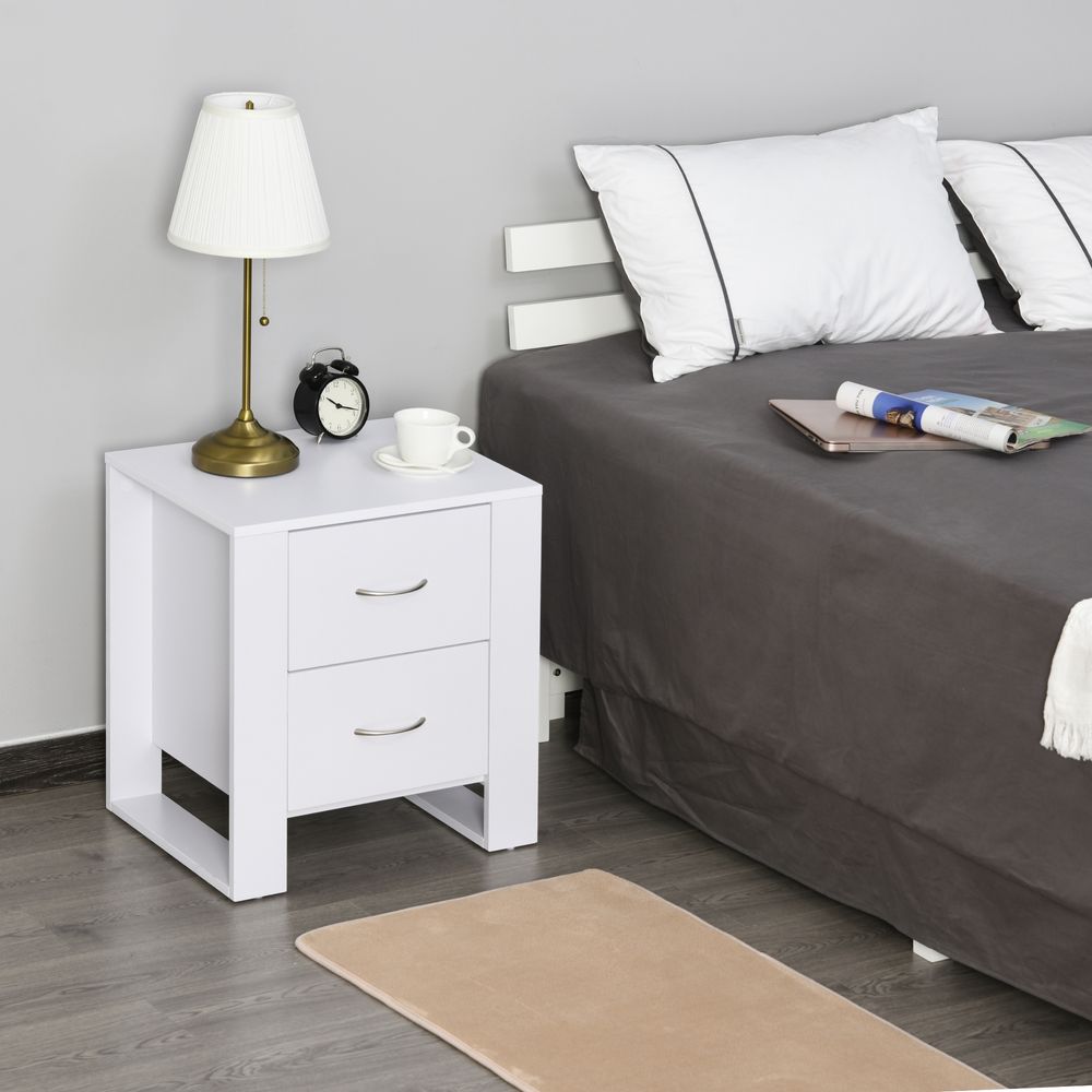 White Two Drawer Bedside Table