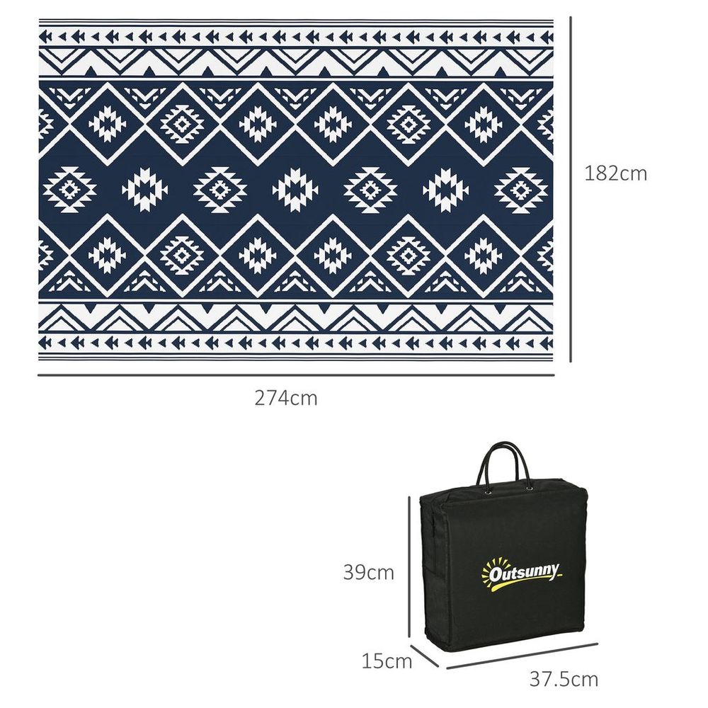 Dark Blue Reversible Waterproof Outdoor Rug with Carry Bag