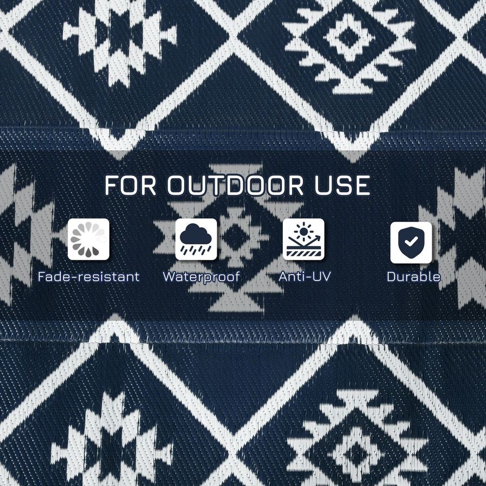 Dark Blue Reversible Waterproof Outdoor Rug with Carry Bag