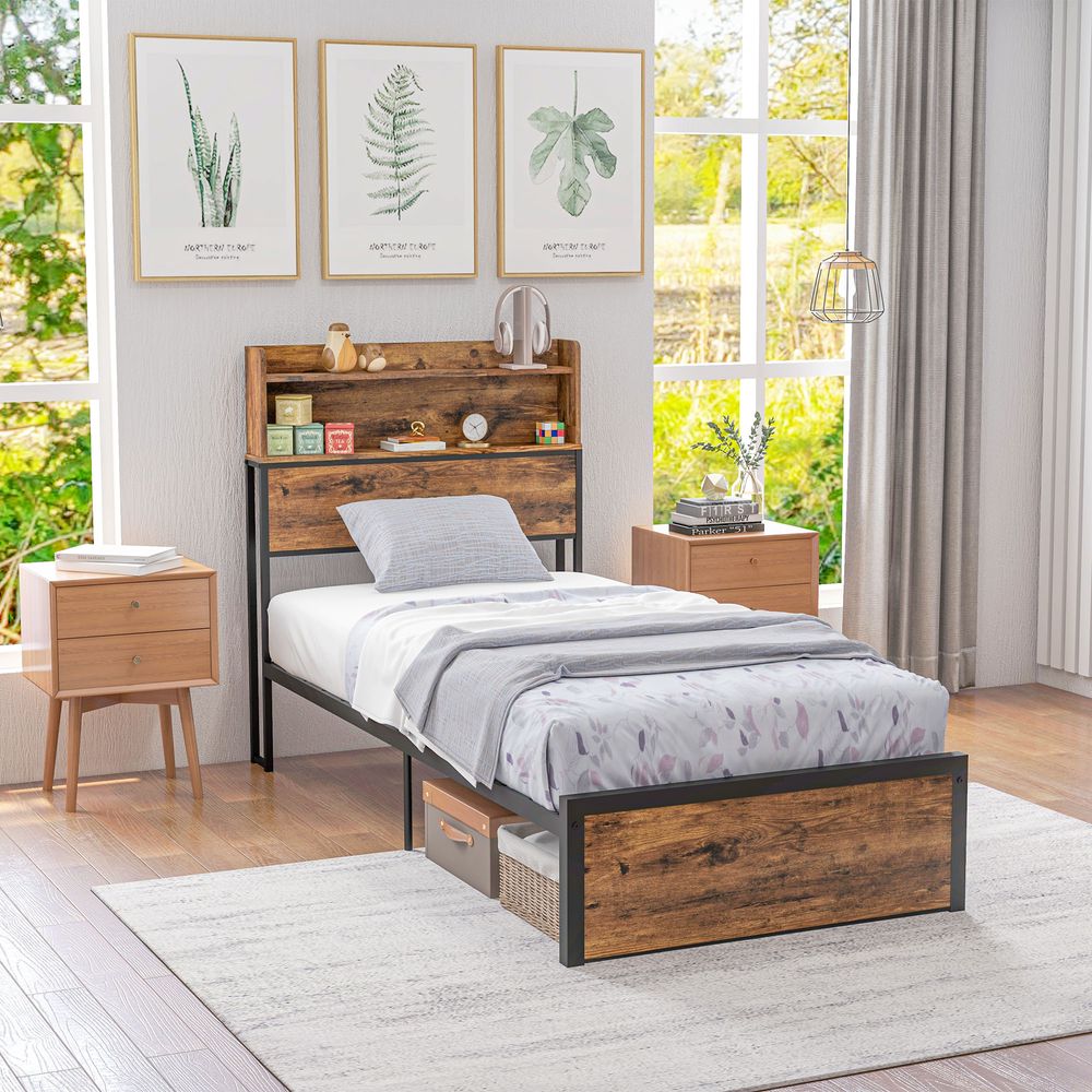 Single Bed Frame with Storage Headboard