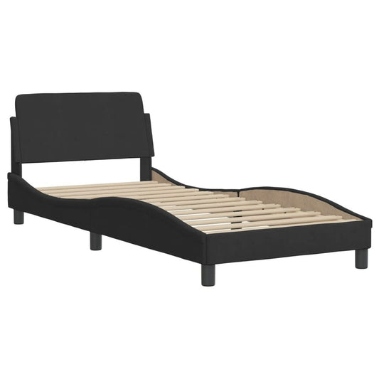 Black Velvet Single Bed Frame with Headboard