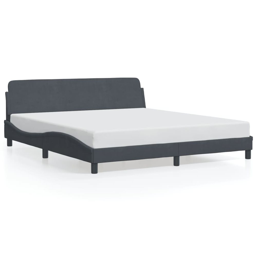 Grey Velvet Super King Bed Frame with Headboard