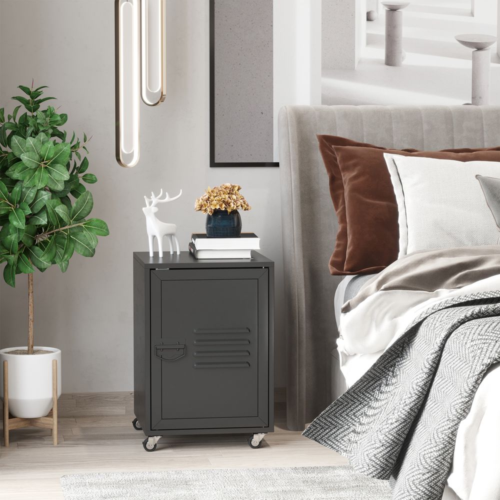 Black Bedside Storage Cabinet