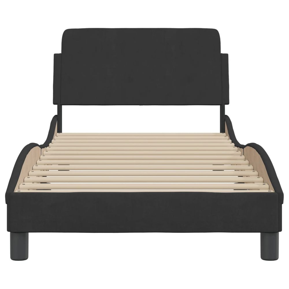 Black Velvet Single Bed Frame with Headboard