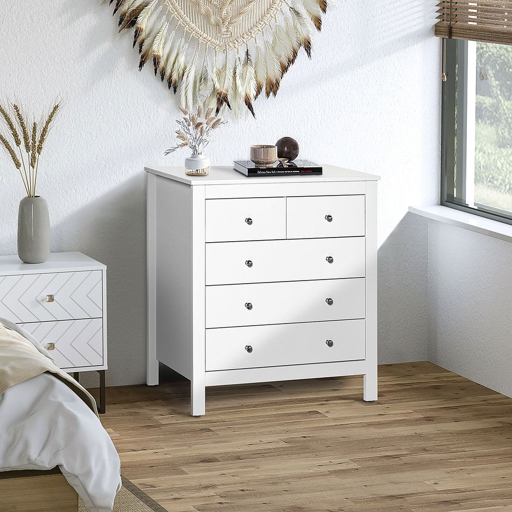 White Five Drawer Chest of Drawers