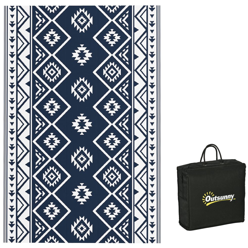 Dark Blue Reversible Waterproof Outdoor Rug with Carry Bag