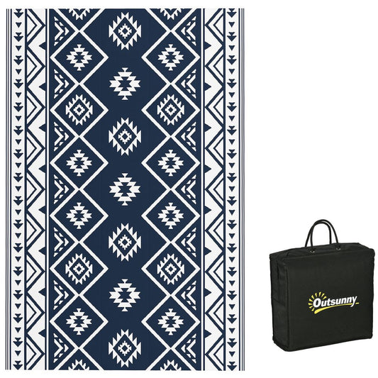 Dark Blue Reversible Waterproof Outdoor Rug with Carry Bag