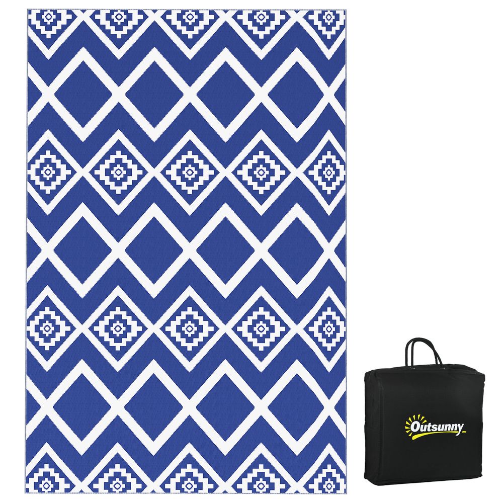 Blue Reversible Waterproof Outdoor Rug with Carry Bag