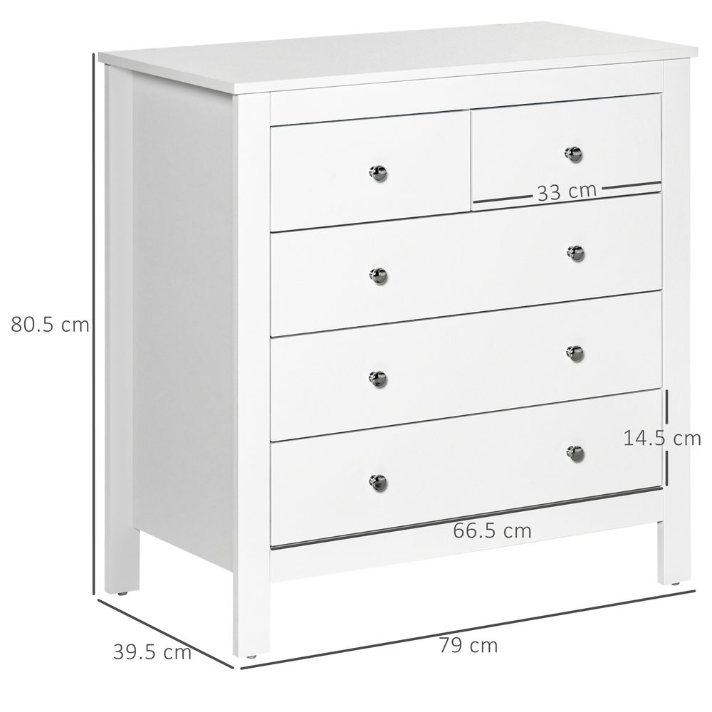 White Five Drawer Chest of Drawers