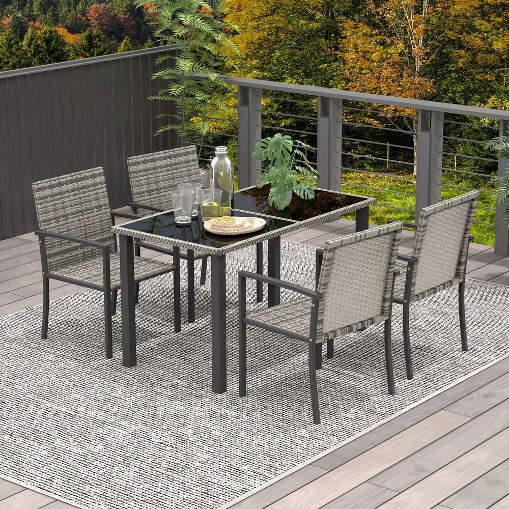 Four Seater Rattan Garden Furniture Set with Glass Tabletop