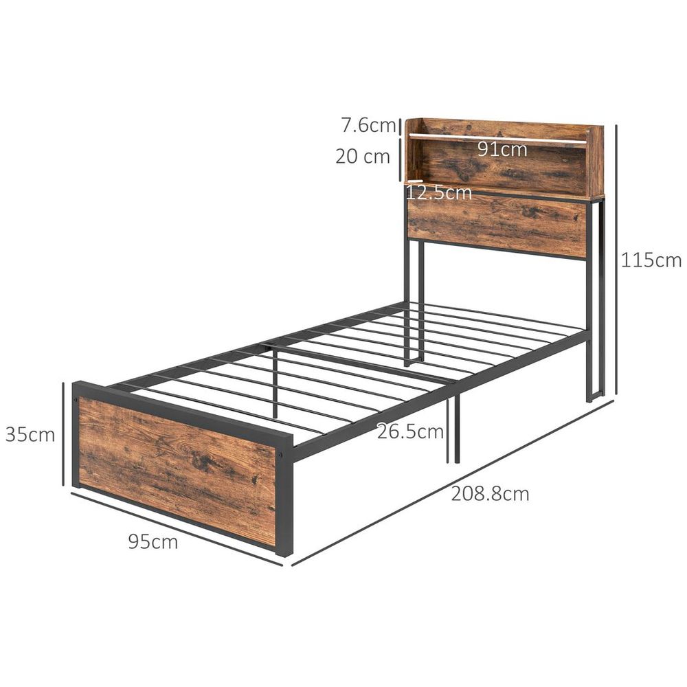 Single Bed Frame with Storage Headboard