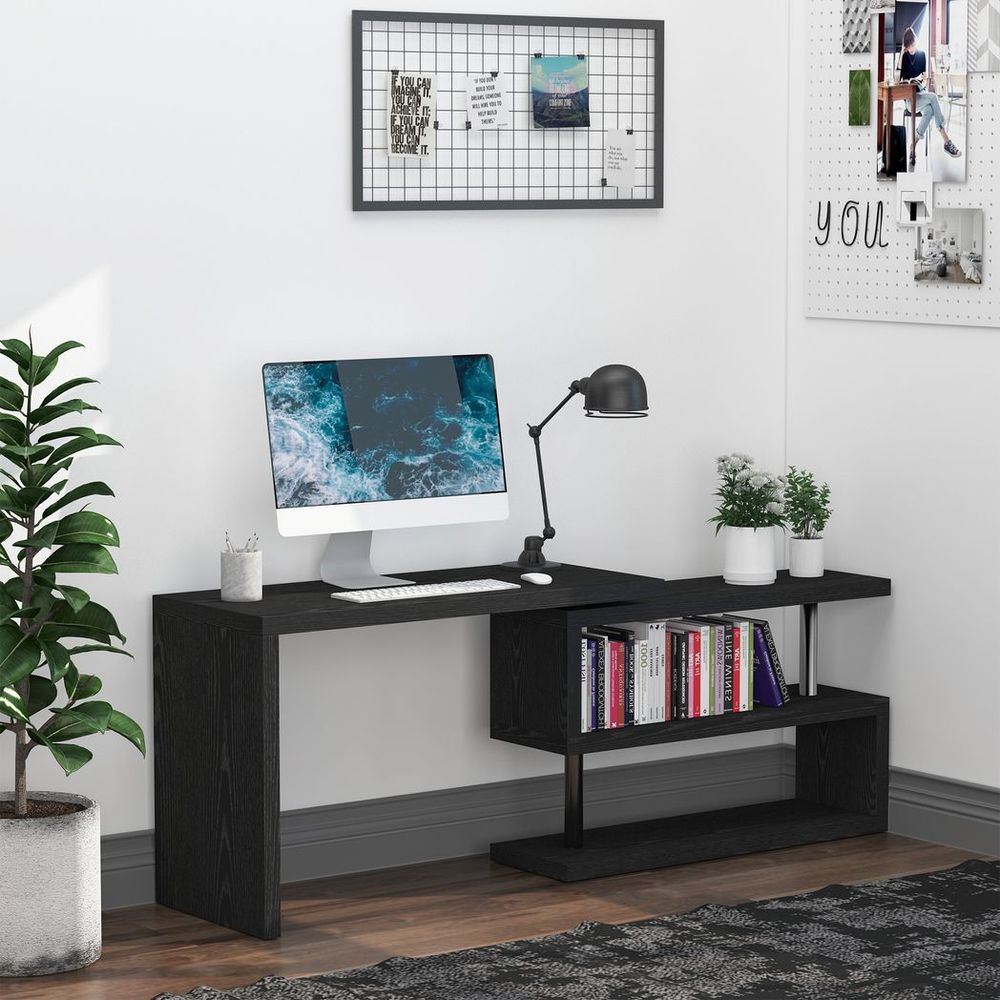 Black Computer Desk with Storage