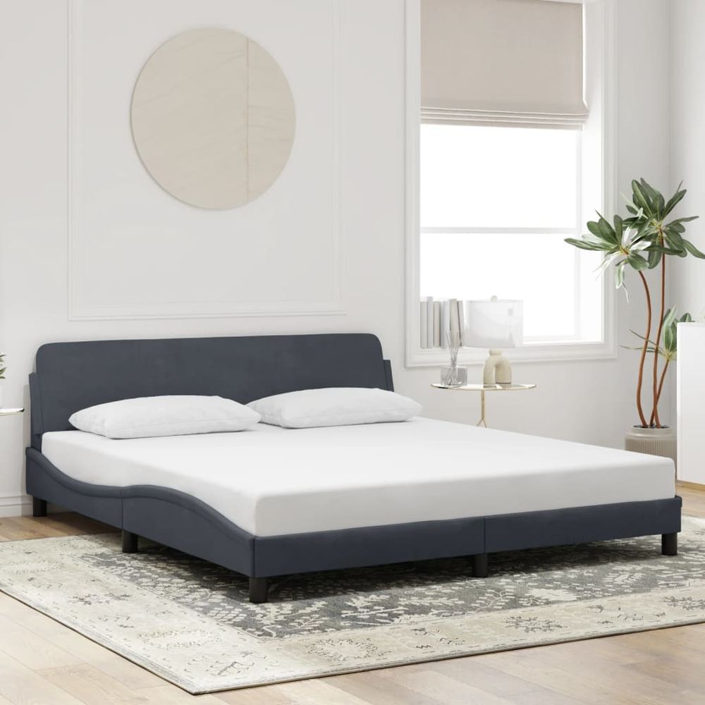 Grey Velvet Super King Bed Frame with Headboard