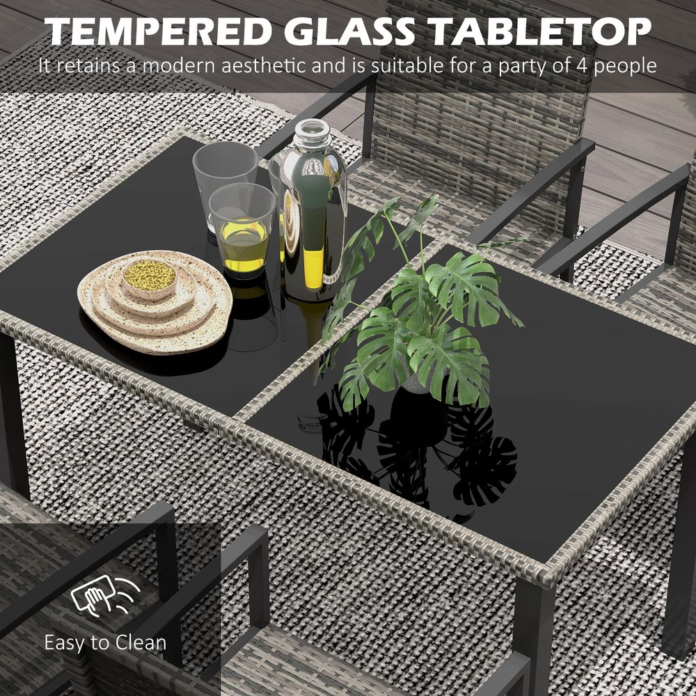 Four Seater Rattan Garden Furniture Set with Glass Tabletop