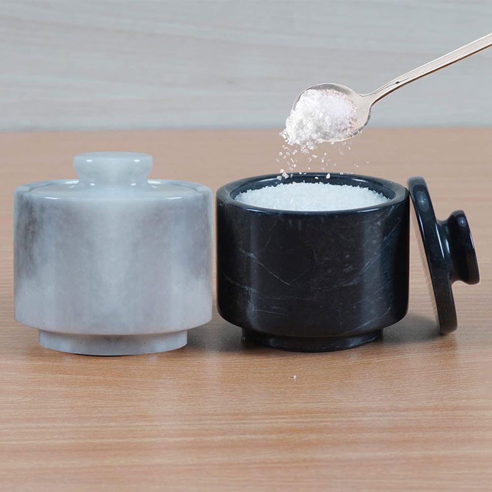 Natural Marble Salt Cellar with Lid Set