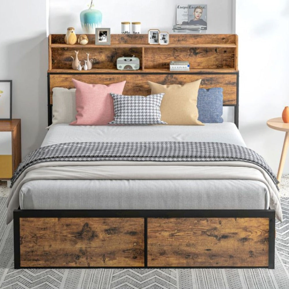 Double Bed Frame with Storage Headboard