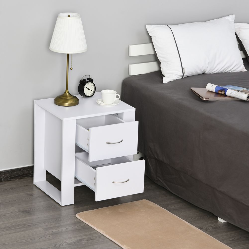 White Two Drawer Bedside Table