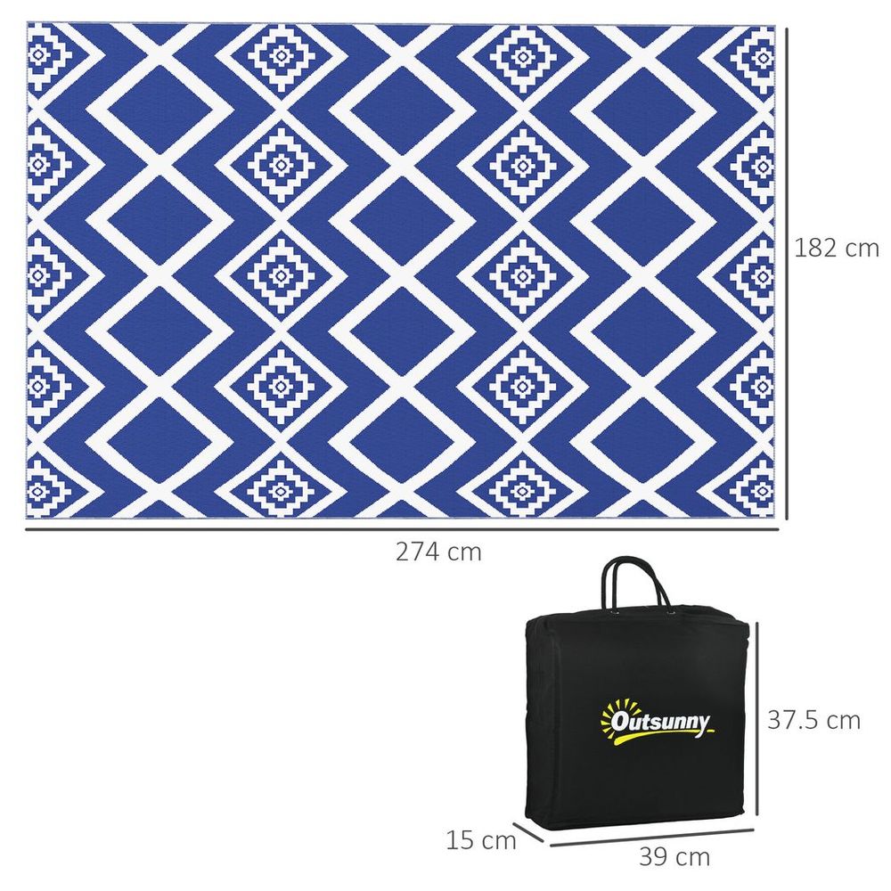 Blue Reversible Waterproof Outdoor Rug with Carry Bag