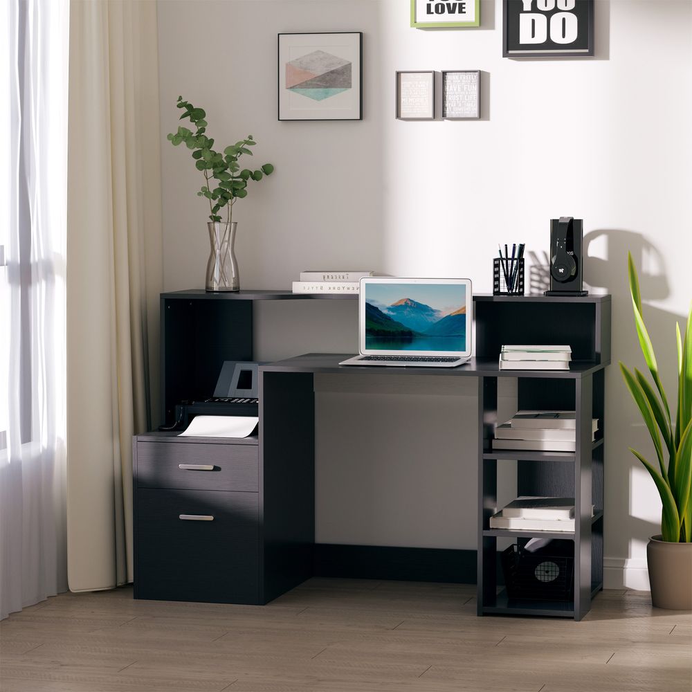 Black Workstation with Shelves