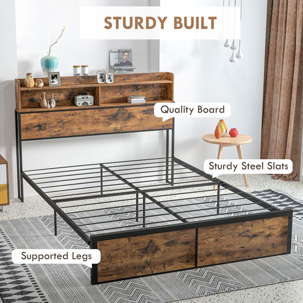 King Bed Frame with Storage Headboard