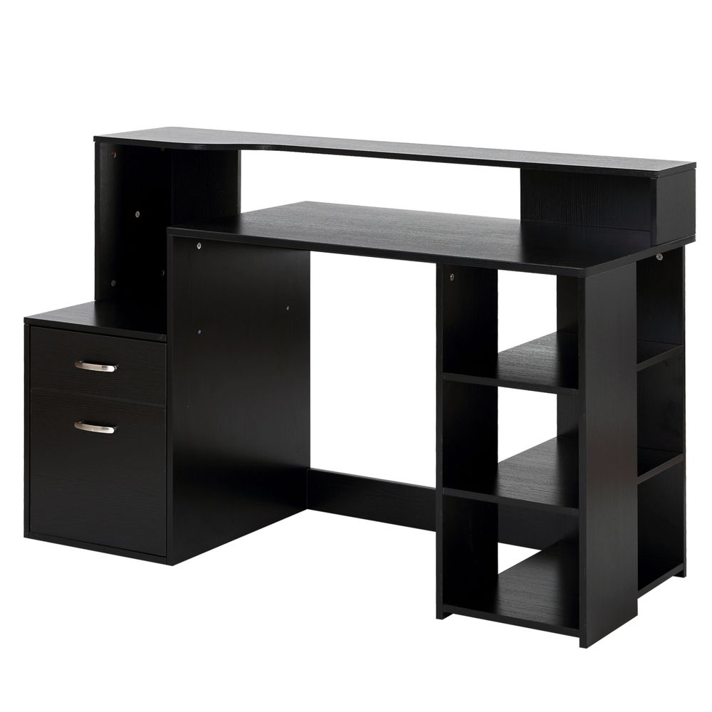 Black Workstation with Shelves