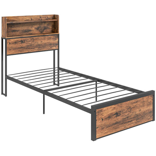 Single Bed Frame with Storage Headboard