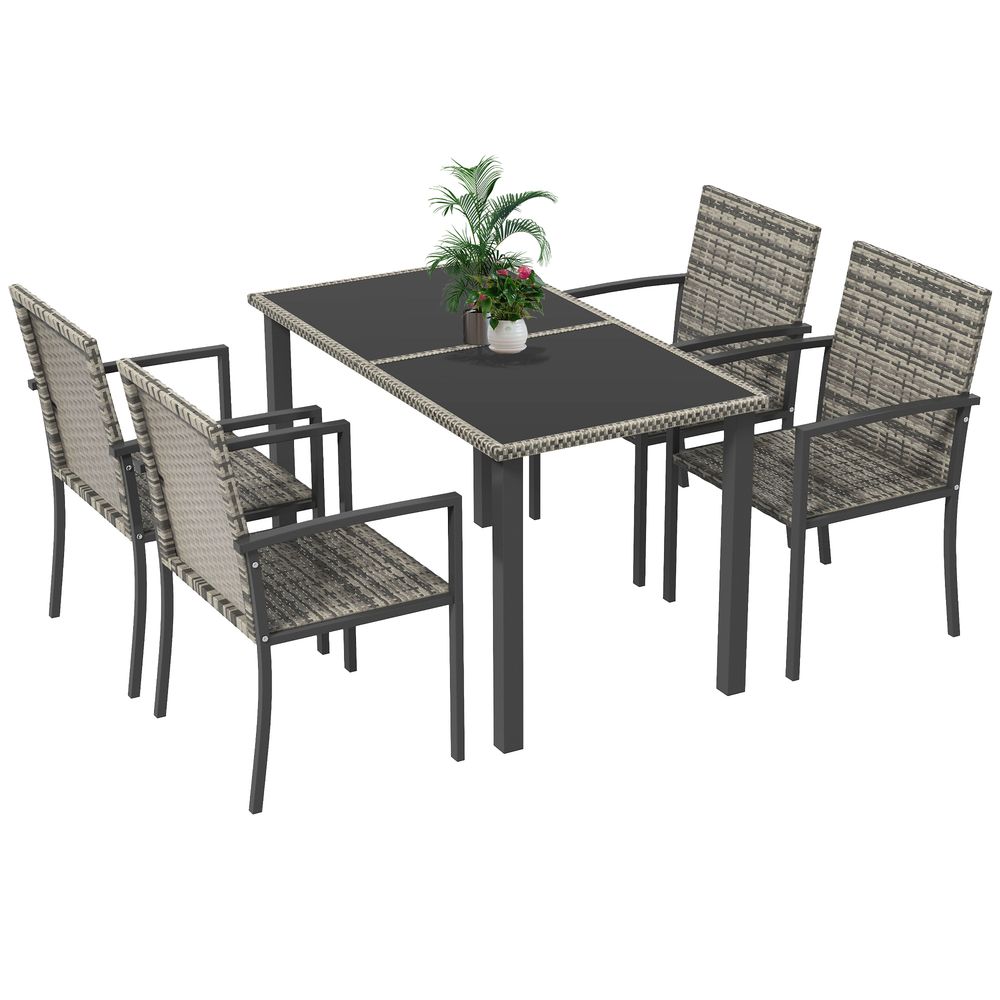 Four Seater Rattan Garden Furniture Set with Glass Tabletop