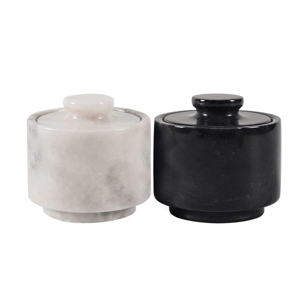 Natural Marble Salt Cellar with Lid Set