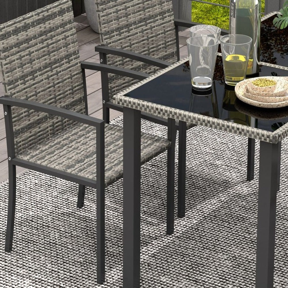 Four Seater Rattan Garden Furniture Set with Glass Tabletop