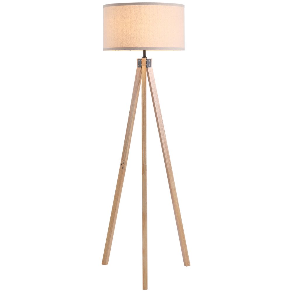 Rubber Wood Tripod Floor Lamp