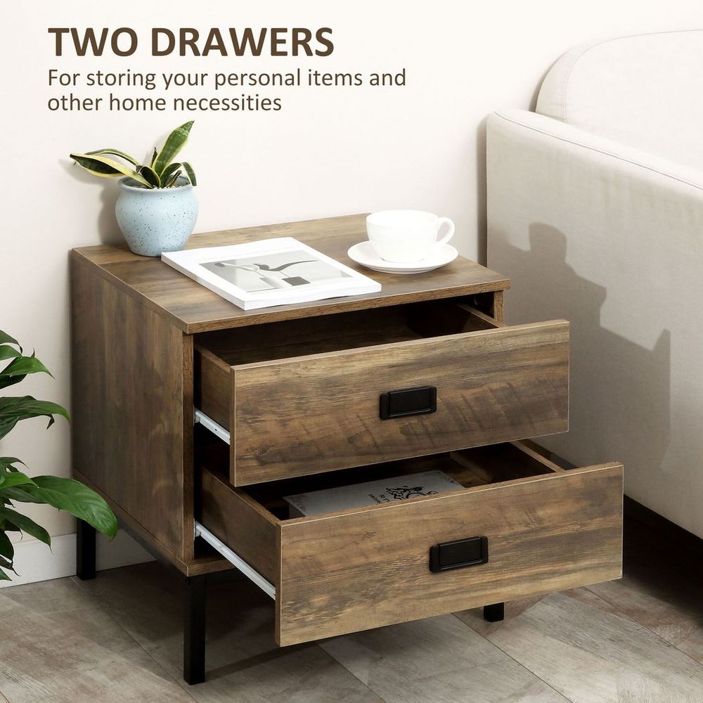 Industrial Style Side Table open drawers view