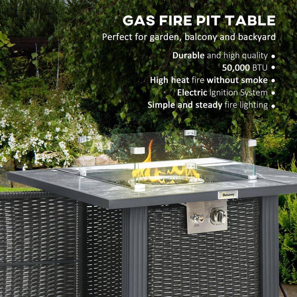 Gas Fire Pit Table with Rain Cover features