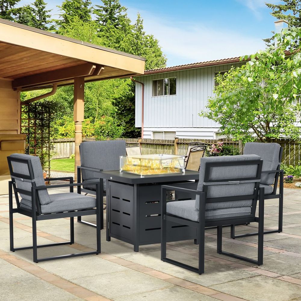 Four Seater Garden Furniture Set with Gas Firepit Table outside view