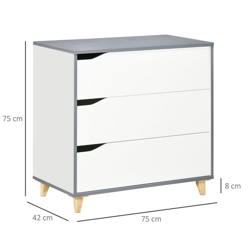 White Three Drawer Dresser dimensions