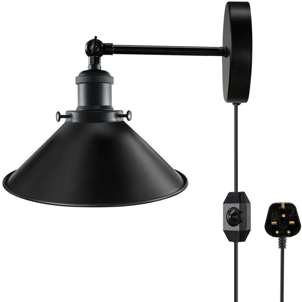 Black Plugin Wall Light close view