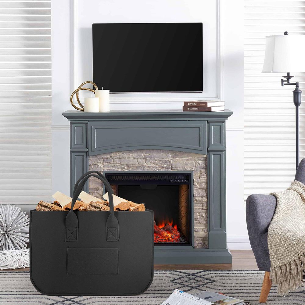 Black Storage Baskets fireside view