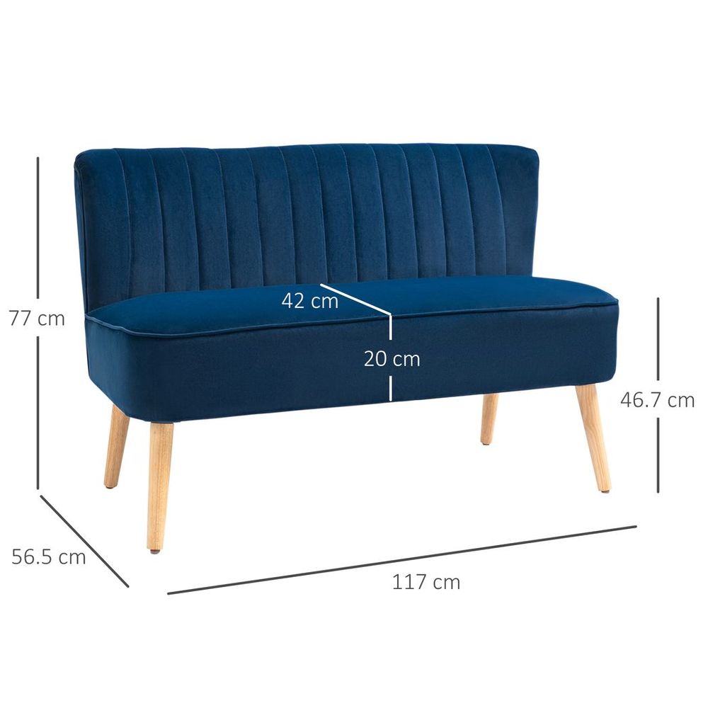 Navy Velvet Sofa dimensions view