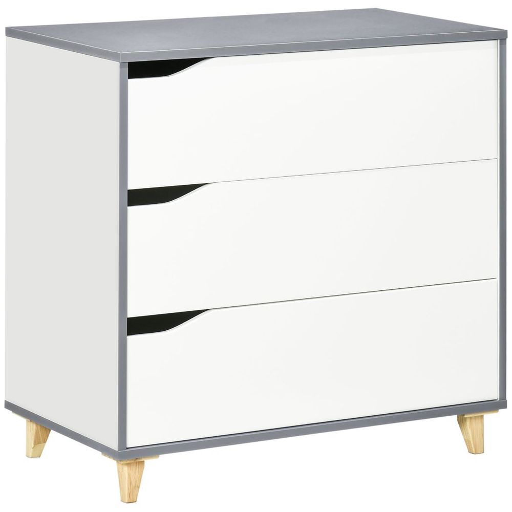 White Three Drawer Dresser front view