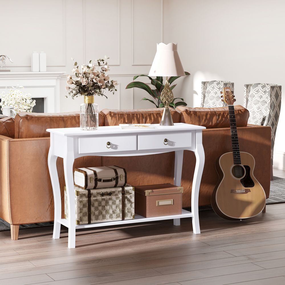 White Two Drawer Console Table