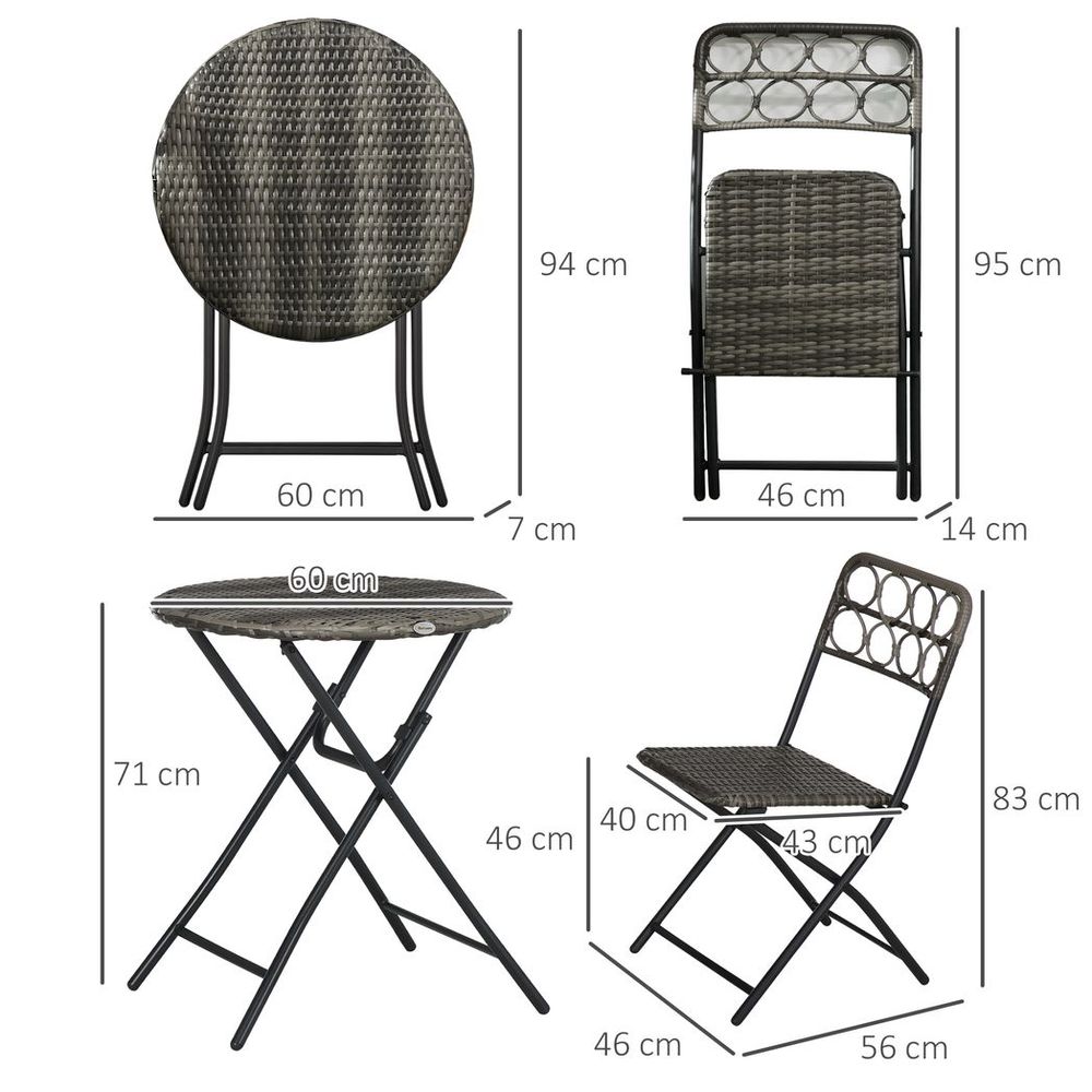 Folding Rattan Bistro Set measurements