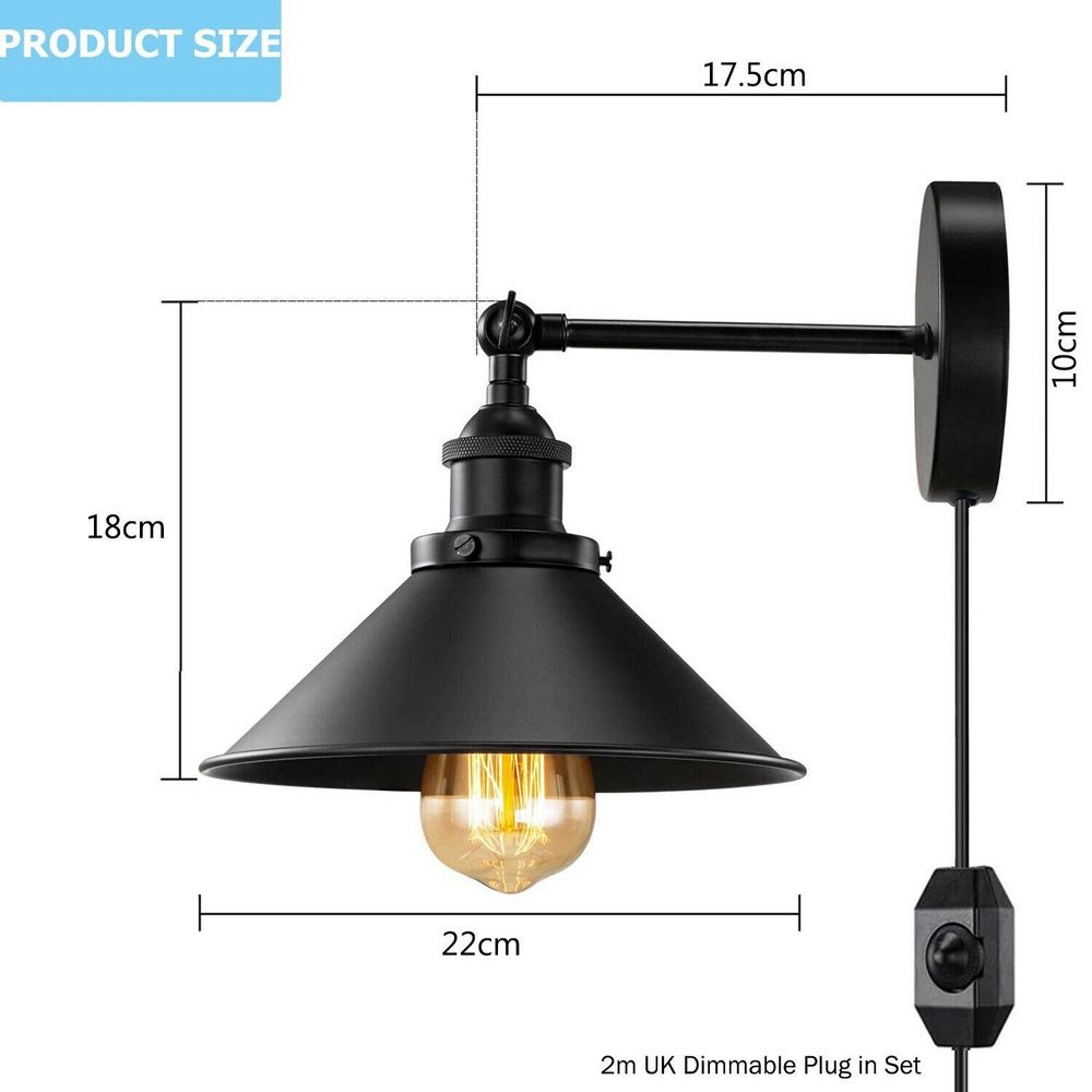 Black Plugin Wall Light measurements view