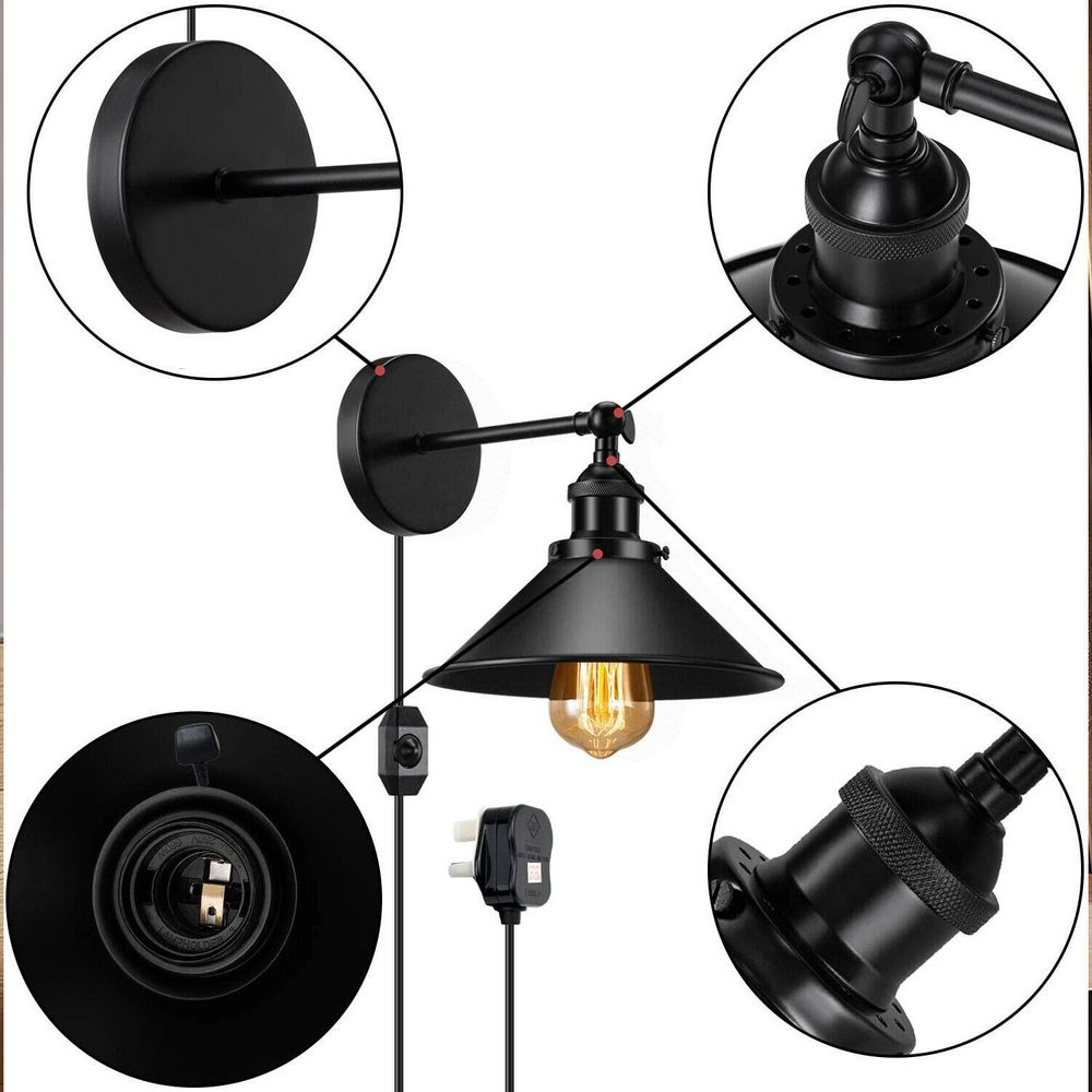 Black Plugin Wall Light specifications view