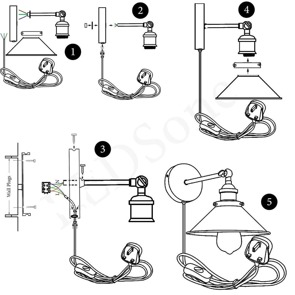 Black Plugin Wall Light wiring view